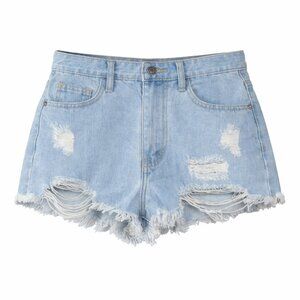 NWT PRETTYLITTETHING Light Wash Ripped Denim Shorts Size 0